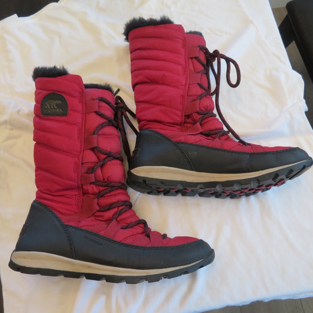 Sorel Whitney Tall Lace Waterproof Winter Boots Red Black NL2742-611 Size 6.5